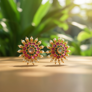 Fashion Round Kempu Earrings - Product Image 3