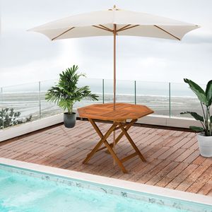 39\" Acacia Wood Outdoor Dining <b>Table</b> with Umbrella Hole Octagon Patio <b>Table</b> in Teak Finish - Product Image 2