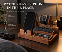 Support de charge 3-en-1 multifonctionnel en bambou sculpté, écologique, moderne et luxueux, pour téléphone, montre et écouteurs, avec câble dissimulé