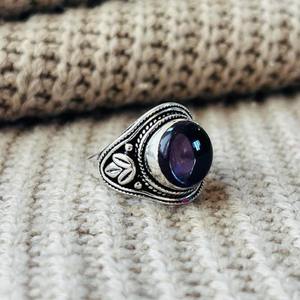 Tribal Fleur de lis Amethyst Brass <b>Ring</b> Oxidized Silver Plated <b>Statement</b> Wholesale <b>Ring</b> For Women - Product Image 5