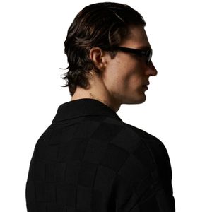 Chemise en tricot à carreaux pour homme, manches courtes, boutonnée, décontractée, été, tricot noir, OEM, vente en gros - Product Image 4