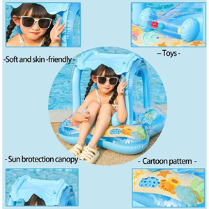 Siège de bain gonflable pour bébés et enfants avec auvent – Bouée de piscine à motif de dessin animé avec protection solaire et conception anti-retournement pour les tout-petits - Product Image 4