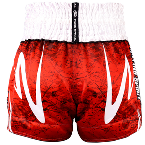 Shorts de Muay Thai Twins, imprimé rouge et blanc, pour MMA, Kickboxing, vêtements de combat pour hommes adultes, coupe régulière, polyester durable, sublimation résistante aux taches. - Product Image 3