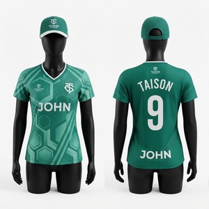 Men Soccer Jersey Premium 100% Polyester 140 GSM Green Solid Custom Digital Print Anti-shrink <b>Mesh</b> <b>Short</b> Sleeve All Seasons Team - Product Image 1