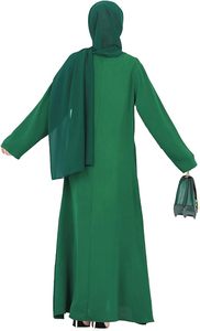 Women Modest Abaya Long Sleeve Round Neck Floor Length Solid Color <b>Loose</b> Fit Daily Wear Middle East Style Polyester <b>Dress</b> - Product Image 2