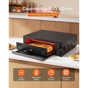 Horno Eléctrico de Convección para Pizza de 16 Pulgadas, 1750W, Rango de Temperatura 77-572F, Máquina para Hacer Pizza en Interiores con Temporizador - Product Image 2