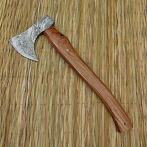 Arwin Enterprises Handmade Mattock Hatchet Damascus Steel Blade <b>Wood</b> Handle 16-inch Overall Length Industrial Grade Leather <b>Axe</b> - Product Image 5