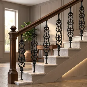 Panneau de rampe d'escalier en fer forgé orné, balustres métalliques décoratifs, tourillons européens pour escalier intérieur - Product Image 6