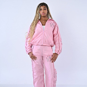 <b>Pink</b> Windbreaker Set Hooded Zipper <b>Waterproof</b> Breathable Eco-Friendly Unisex <b>Jacket</b> Pants Nylon Running Training - Product Image 3