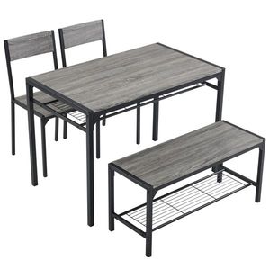 4-Piece <b>Kitchen</b> Dining <b>Table</b> Set <b>for</b> <b>Small</b> Spaces Home <b>Kitchen</b> Bar PU with <b>2</b> Chairs Bench <b>for</b> 4 People - Product Image 1