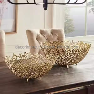 ชามตกแต่งกลางชามอลูมิเนียมในทองเหลืองและสีดำตกแต่งบ้านทรงใบชาม - Product Image 4