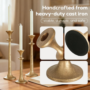 Juego de 3 Portavelas Cónicos Dorados de Hierro Fundido, Estilo Antiguo, Duraderos, Hechos a Mano, para Decoración del Hogar - Product Image 3
