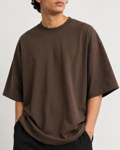 Men's Oversized Solid Color Regular Sleeve O-Neck Casual <b>T</b>-<b>Shirt</b> Brown Canvas Fabric 100% Cotton Breathable Eco-Friendly - Product Image 5
