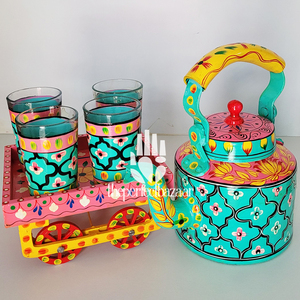 Juego de Tetera y Vasos Clásicos Ecológicos de Acero Inoxidable Pintados a Mano en Diferentes Tamaños y Colores - Product Image 3