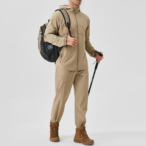Ensemble de survêtement pour homme en coton 100% écologique, couleur beige uni, à capuche, décontracté, sweat-shirt à manches longues, pantalon de jogging, deux pièces - Product Image 6