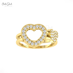 Bague de mariage artisanale en or massif 14 carats avec diamant blanc 0,42 carats certifié IGI, double cœur classique, bijoux pierre de naissance, vente en gros - Product Image 4