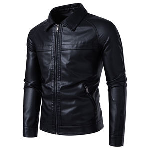 Veste Moto Homme en Cuir PU Noir Décontractée Écologique Col Montant Fermeture Éclair Coupe Slim Longueur Standard Hiver - Product Image 6