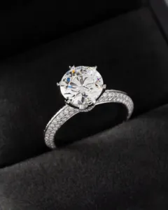 Anillo de compromiso/boda vintage de oro amarillo de 10K/14K/18K con diamante brillante cultivado en laboratorio IGI, unisex, de oro blanco fino para aniversario - Product Image 1