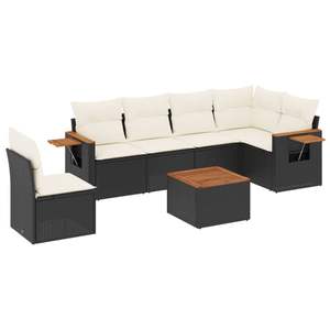 Conjunto de Sofás de Ratán Modernos para Exteriores, Muebles de Jardín Tejidos en PE Negro con Cojines de Espuma de Alta Densidad, Diseño Contemporáneo Impermeable - Product Image 4