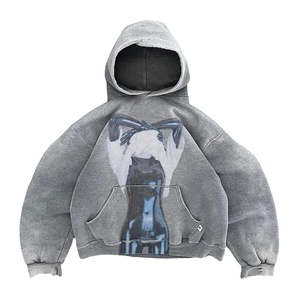 Venta al por mayor de gran tamaño lavado con ácido Street-Wear Sudaderas con capucha desgastadas Patrón 3D Logo Sudadera con capucha térmica Fabricante - Product Image 2