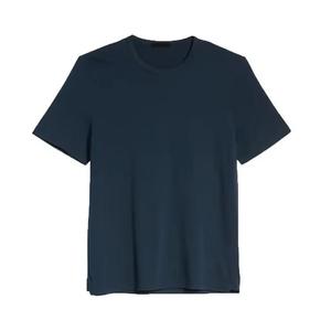 Camiseta de algodón transpirable de manga corta con cuello redondo para hombre, corte regular, oversize, color liso, azul marino, 320g - Product Image 3