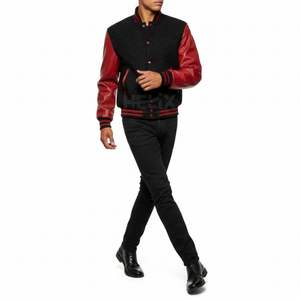 Veste varsity en laine noire pour homme, manches en cuir rouge, broderie personnalisée du logo, fabricant OEM, vestes varsity bomber - Product Image 5