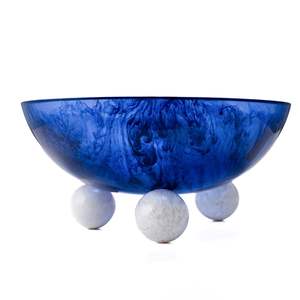Cuenco Decorativo de Resina Azul Hecho a Mano de Lujo con Base de Bola de Mármol para Decoración del Hogar y Mesa, Craftera Exports - Product Image 1