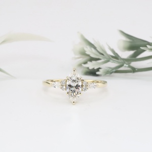 Marquise Cut Simulated Lab Grown Diamond Gold Engagement <b>Ring</b> Classic Cluster Accent <b>Plain</b> Wedding Band Party Women - Product Image 1