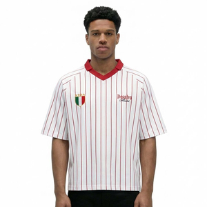 Maßgeschneidertes Streetwear Boxy Fit Gestreiftes Herren-T-Shirt Übergroßes Baumwoll-Großhandels-Hochgewichts-Grafik-Shirt - Product Image 4