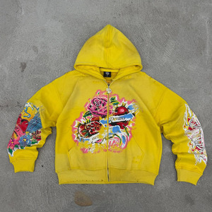 <b>Pink</b> Yellow Black Floral Print Nylon Hooded Windbreaker Set Oversized Zipper Nylon Unisex Adult All Seasons Fleece Outfit - Product Image 5