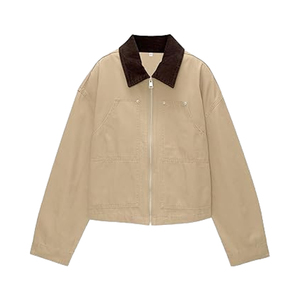 Women's beige Genuine <b>Leather</b> Moto <b>Jacket</b> Full Sleeve Stand Collar Zipper Closure Autumn Style - Product Image 1