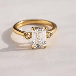 VVS Diam <b>Emerald</b> Cut Lab Grown Diamond <b>Ring</b> 925 <b>Silver</b> Solitaire Side Stones IGI Certified E Color Engagement Wedding Fine - Product Image 1