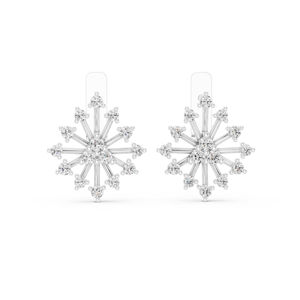 Pendientes únicos de diamantes redondos cultivados en laboratorio con diseño de copo de nieve, con clip en oro blanco de 18 quilates, para uso diario, fiestas y regalos para mujeres. - Product Image 1
