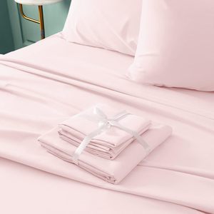 Ensemble de draps en coton 100% de qualité supérieure, couleur unie rose, 400TC, coutures minimalistes, lavable en machine, pour usage domestique, literie d'hôtel - Product Image 2