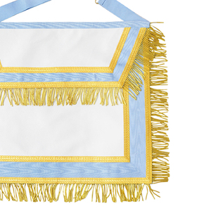 Delantal Masónico de Algodón Azul Claro, Forma Rectangular, con Flecos Dorados y Panel Central Blanco Bordado - Product Image 5