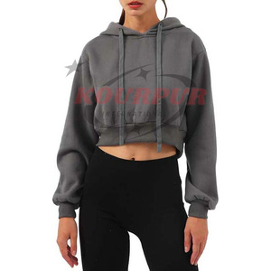 Sudadera Corta para Mujer, Color Gris Sólido, Manga Regular, Informal, de Punto, de Algodón, para Otoño - Product Image 3