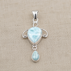 Pendentif goutte d'eau en argent sterling et larimar naturel, plaqué or rose, collier de luxe pour enfants unisexe - Product Image 5