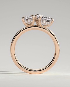 Bague de fiançailles Orinora émeraude et poire avec halo caché Toi et Moi, diamant de laboratoire certifié IGI - Product Image 2
