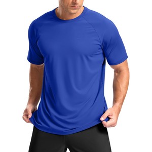 Nouveau T-shirt de sport pour homme 2026 à manches courtes, col rond, couleur unie, tricoté, coupe ajustée, séchage rapide, style sportif, bleu, pour la gym - Product Image 1