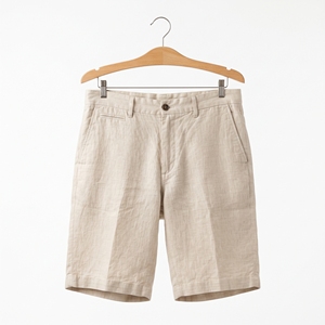 Shorts cargo en lin 100% pour homme, beige, décontractés, respirants, unis, avec poche, pour les voyages d'été - Product Image 1