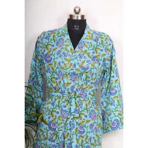 เสื้อคลุมกิโมโนสไตล์โบฮีเมียนสำหรับผู้หญิงอินเดีย ความยาวปานกลาง ผ้าฝ้ายอย่างดี ใช้เป็นชุดนอนได้ มีสายผูกตกแต่งกระดุม ดีไซน์หวานๆ ทรงหลวม - Product Image 4