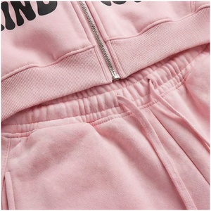 <b>Pink</b> Women Hooded <b>Tracksuit</b> <b>Set</b> With Slogan Print Zipper Front Sweatshirt And Loose Pants Casual Full Length Spring Wear - Product Image 5