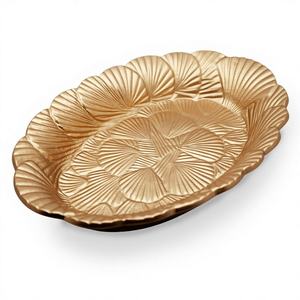 Vente en gros de plateau de service ovale en laiton doré avec étiquetage privé personnalisé unique en aluminium motif coquille cadeau Beach House Sea Ocean - Product Image 1