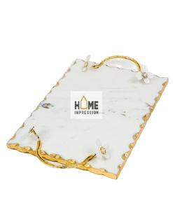 ดอกทานตะวันสีขาวที่ทันสมัยจับโลหะและหินอ่อนที่ให้บริการถาดที่ทันสมัยให้บริการถาดโลหะและหินอ่อน - Product Image 1