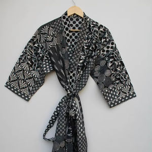 Bata Kimono con Estampado de Dibujos Animados para Mujer, 100% Algodón, Camisón de Verano Hecho a Mano, ODM, Cuello en V, Cintura Elástica, Largo Completo/Hasta la Rodilla, Suave y Transpirable - Product Image 1