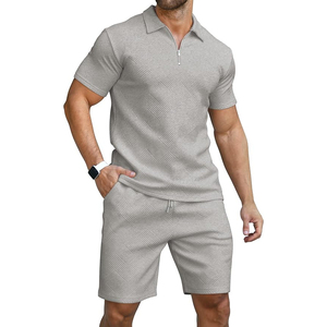 Quick Dry 100% Cotton Breathable <b>Knitted</b> Solid Men's Summer Street Style Suits Two Piece Golf Polo Shirts and Shorts <b>Set</b> - Product Image 4