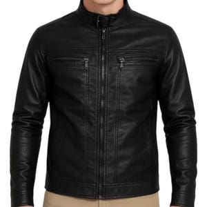 Chaqueta de Motociclista de Cuero Genuino para Hombre, Hecha a Mano, Negra, Estilo Clásico Cafe Racer - Product Image 6