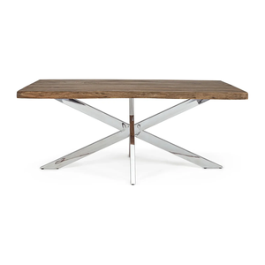 Mesa de Comedor Rectangular de Acero Inoxidable con Diseño Industrial de Patas de Araña, Extensible, Duradera, Ecológica, con Tapa de Madera Reciclada - Product Image 2