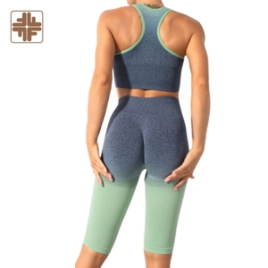 Gradiente 2 colores sin costuras Reduce la fricción High Rise Bodycon Fit Yoga Set - Product Image 2