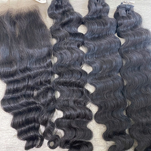 Precio de fábrica 100% Raw Virgin Vietnamita Trama humana Paquete de encaje Onda profunda Color negro natural Super Doble Extensiones de cabello dibujado - Product Image 3